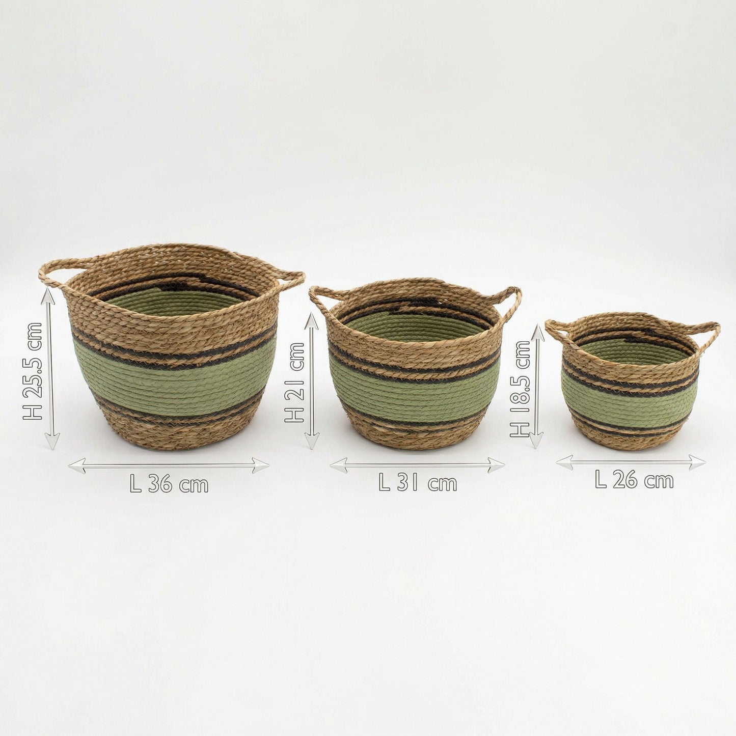 Große Baumwoll- und Seegraskörbe – Natur, Schwarz und Grün – 3er-Set