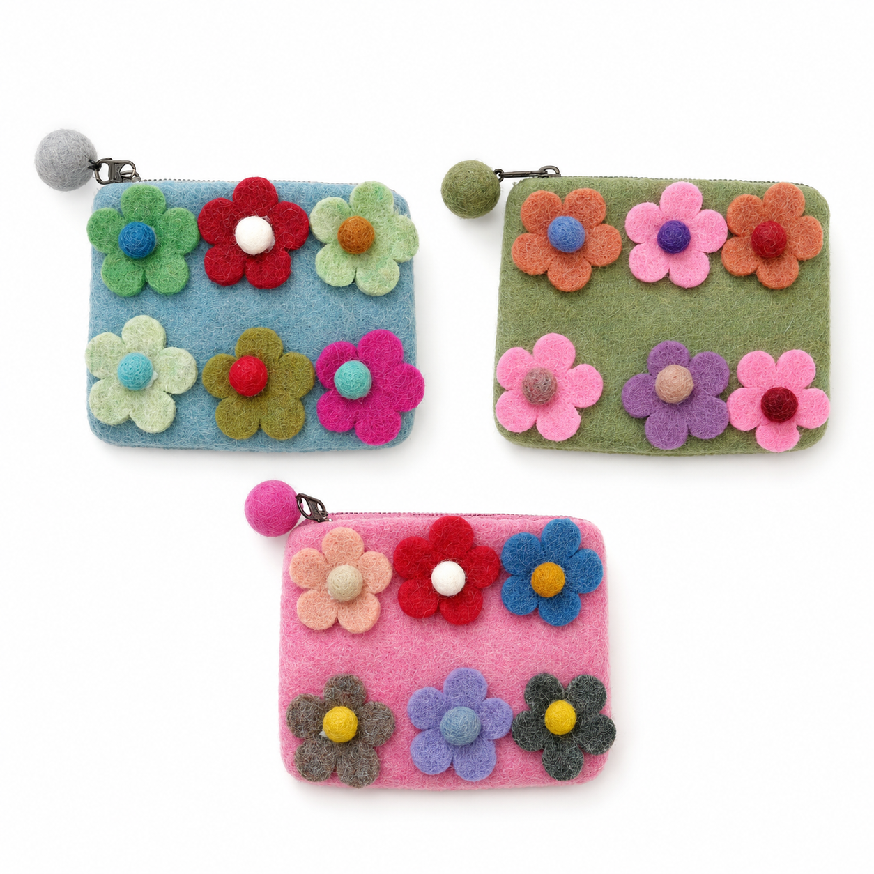 Seis estuches con cremallera de fieltro con flores (3 surtidos)