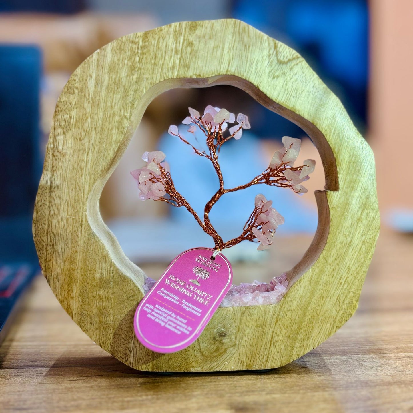 Jardín de Árbol de Gemas - Anillo de Madera - Cuarzo Rosa - 60 Chips