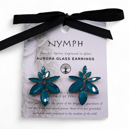 Pendientes de Cristal Vintage - Flores - Verde Turquesa