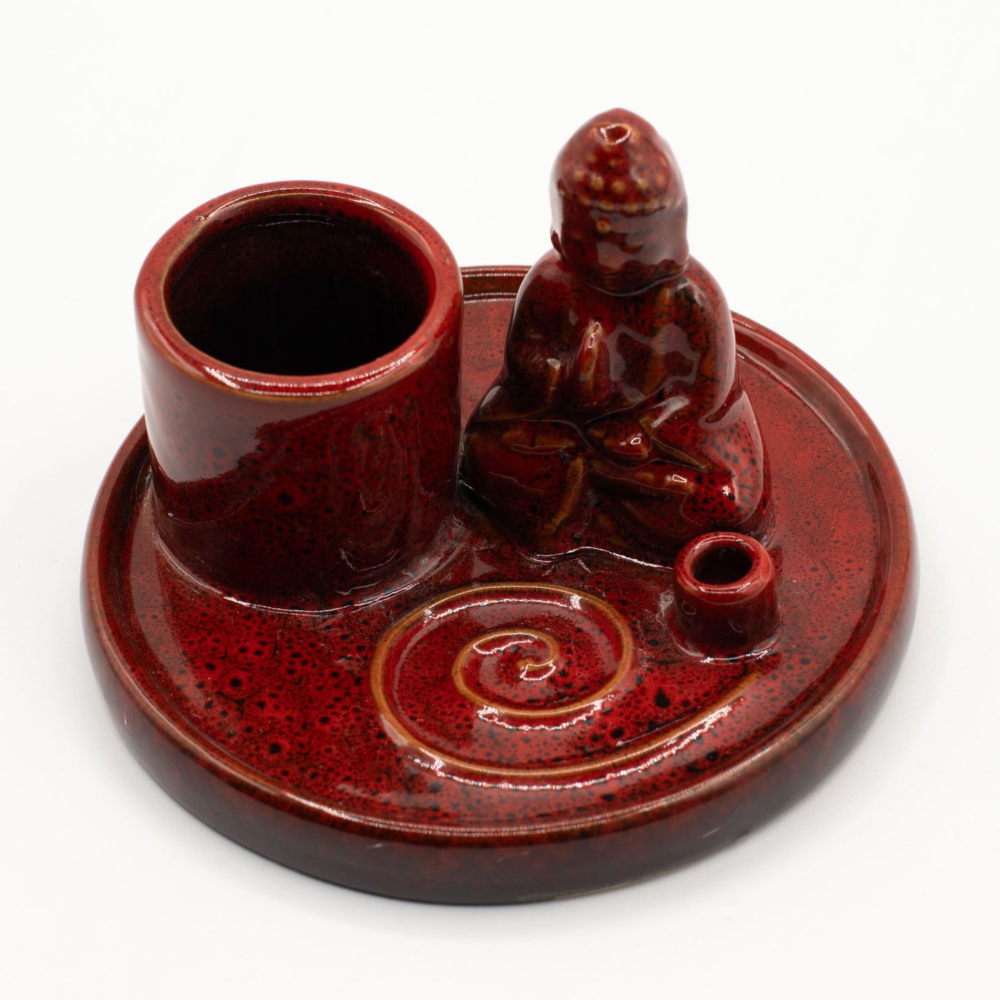 Porte-encens Bouddha multifonctionnel - Céramique rouge lisse