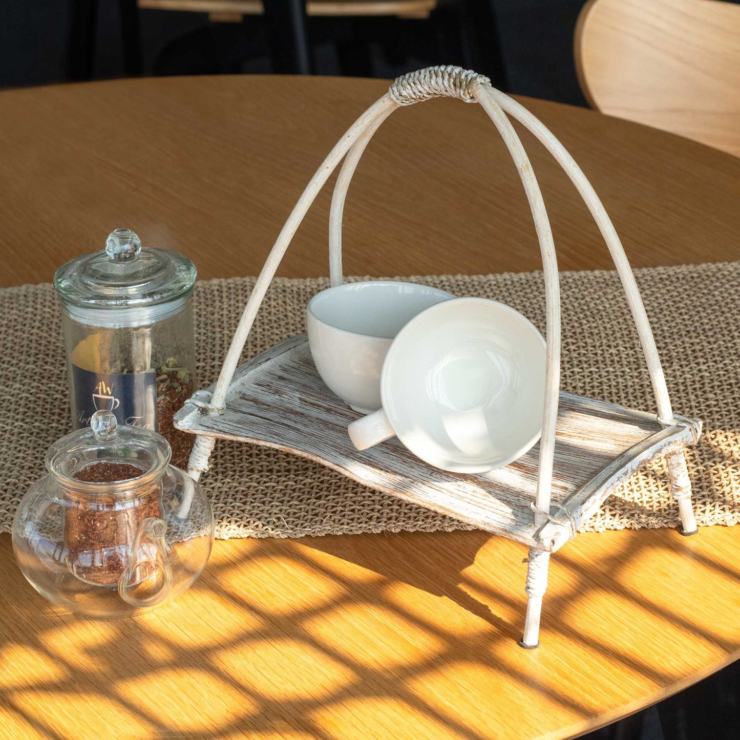 Porte-thé en feuille de cocotier - Finition blanche