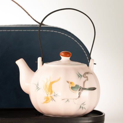 Juego de tetera de viaje y cuatro tazas - Estilo rosa vintage de calabaza