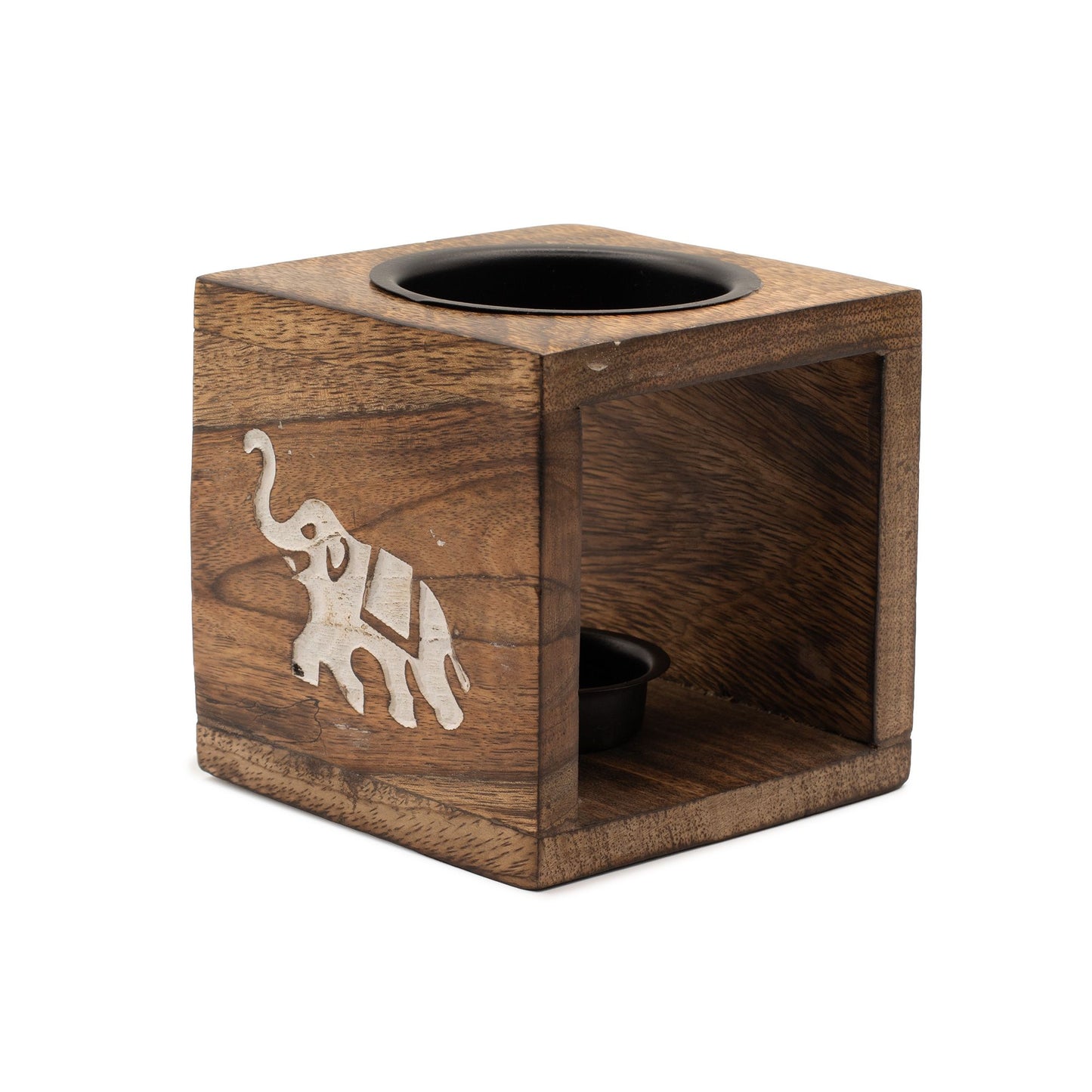 Brûleur à huile de bois de manguier carré - Éléphant