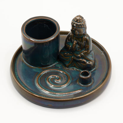 Porte-encens multifonction Bouddha - céramique bleue