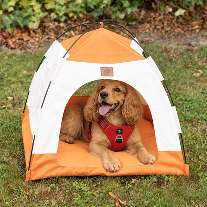 Cama PAW – Tienda beige y naranja – 58 × 58 × 48 cm