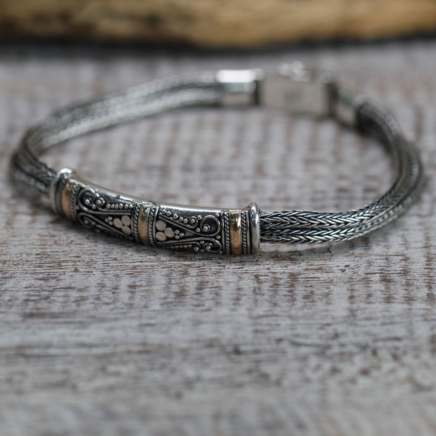Pulsera Plata y Oro Cadena Gemela Unisex