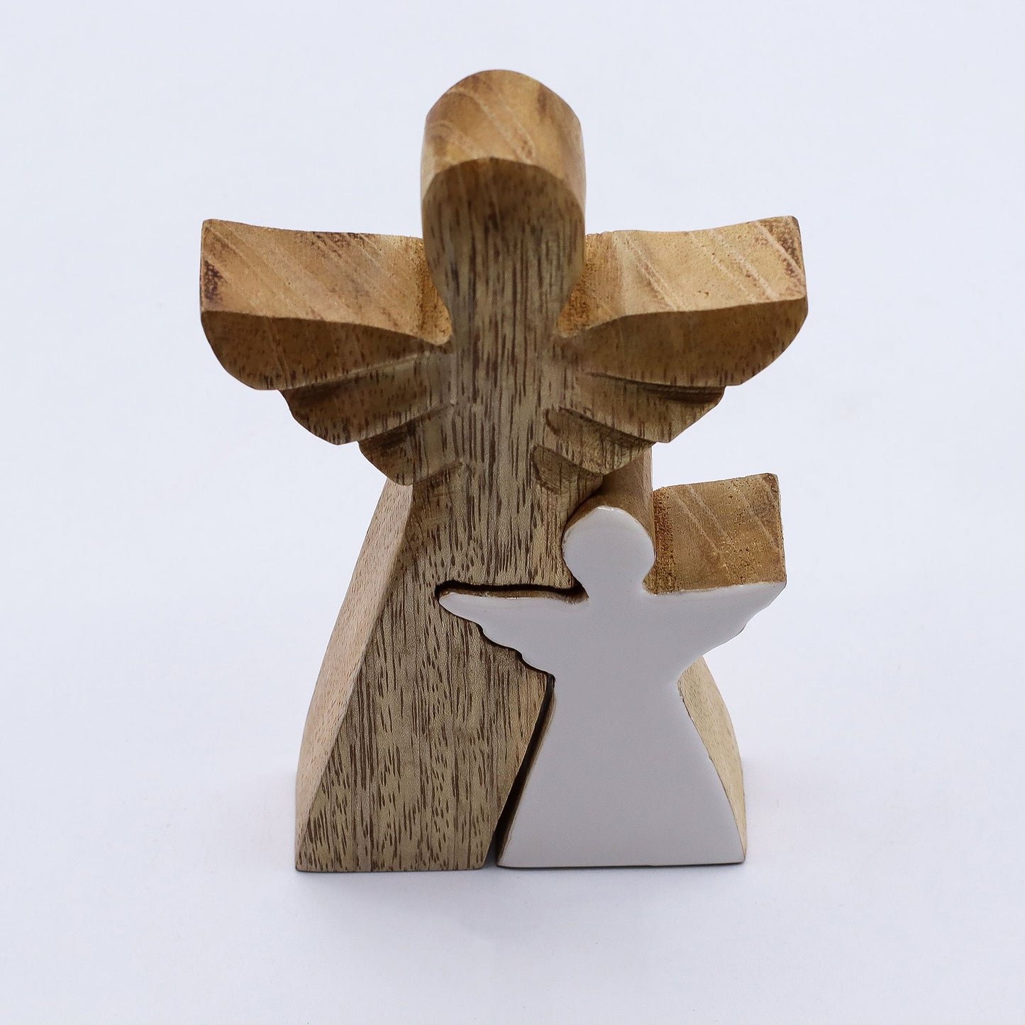 Ángel de madera de mango en ángel - Esmalte blanco - 15 cm