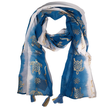 Nomad Sari Écharpe d'été à imprimé tortues - Bleu mer (180x50 cm)