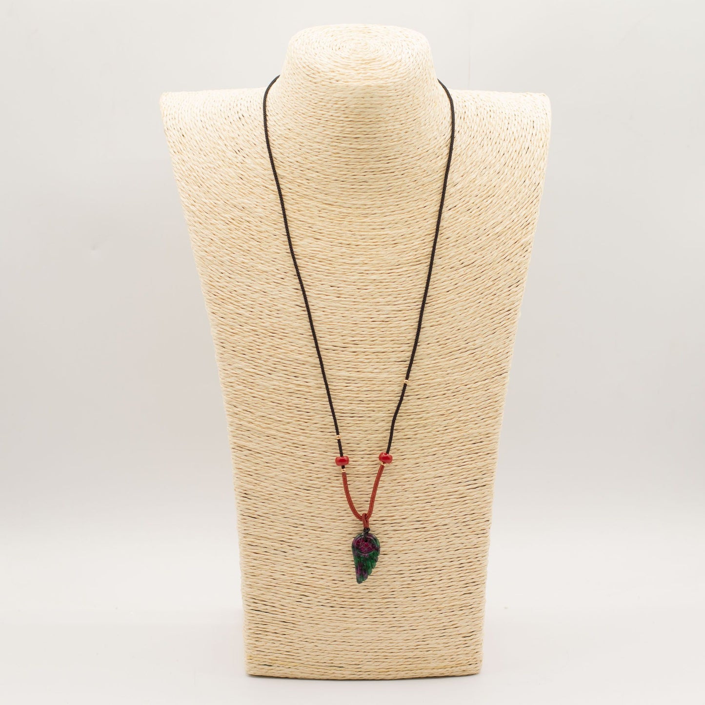 Collier pendentif en pierre gemme tressé - Morganite aile d'ange