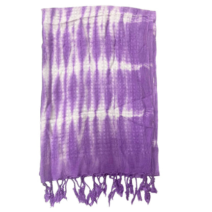 Java Boho Art Schal – Lavendelstreifen und Motive – 62 x 200 cm