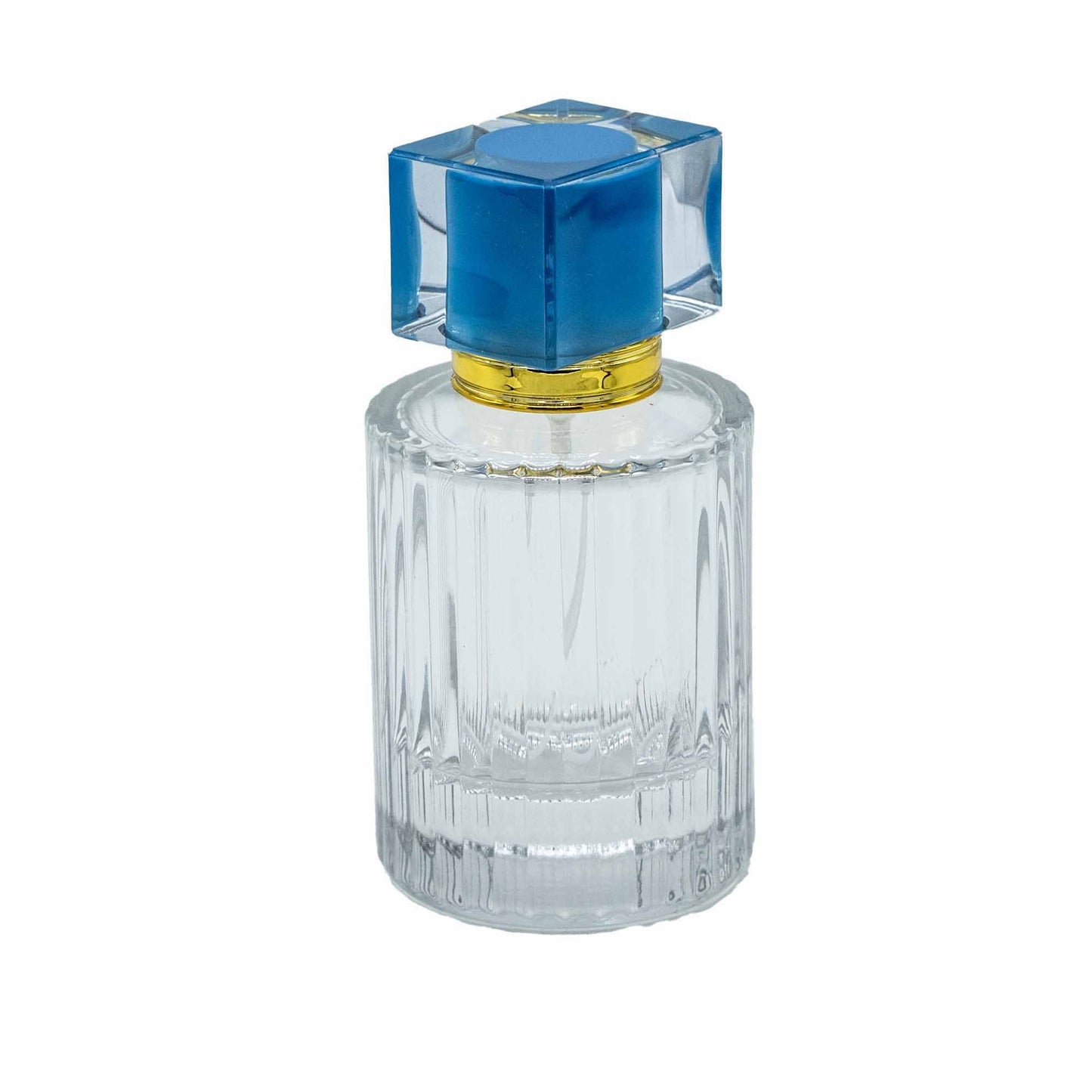 Flacons de parfum en verre avec vaporisateur et bouchon bleu 50 ml