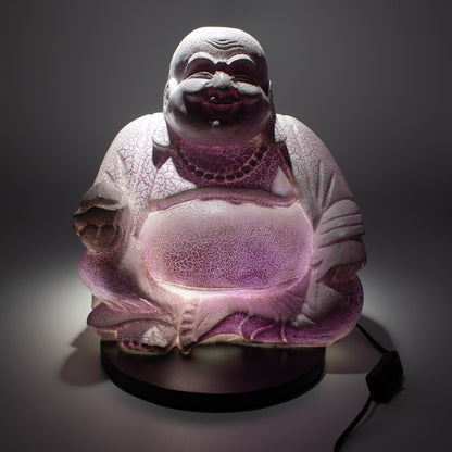 Lámpara del Buda risueño - Lavanda craquelada - Soporte redondo