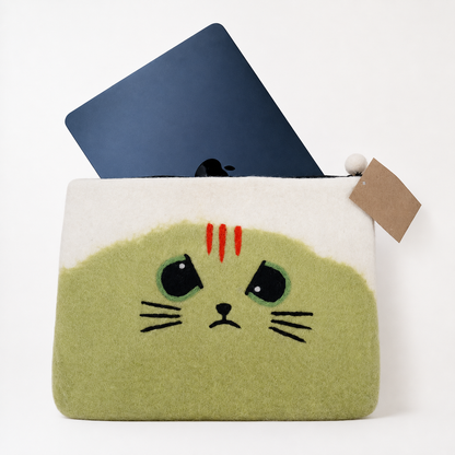 Funda de fieltro para portátil (de hasta 14 pulgadas)  - Gato Gruñón