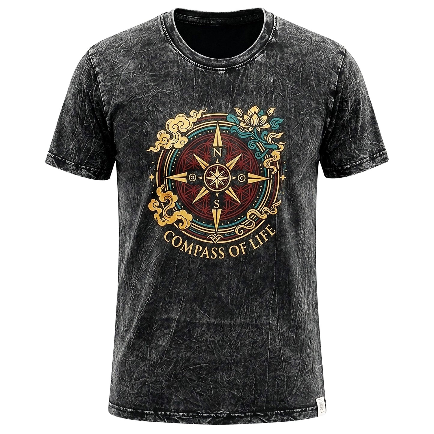 Nomad Sari Camiseta de algodón lavado a la piedra - Brújula de la Vida - Gris carbón - XL