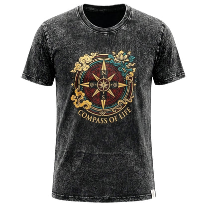 Nomad Sari Camiseta de algodón lavado a la piedra - Brújula de la Vida - Gris carbón - XL