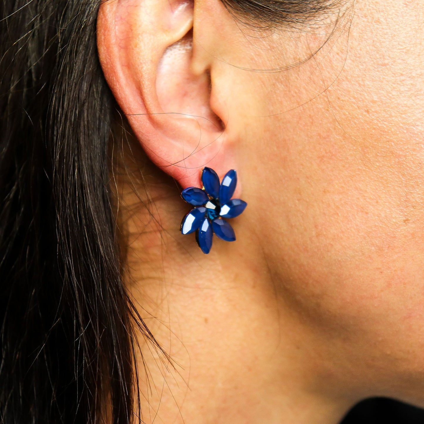 Azul Real - Vidrio Vintage - Flores - Aretes
