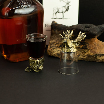 Coffret cadeau de 12 verres à liqueur Bottom Up (25 ml) - Forêt et créatures mystiques - Bronze antique