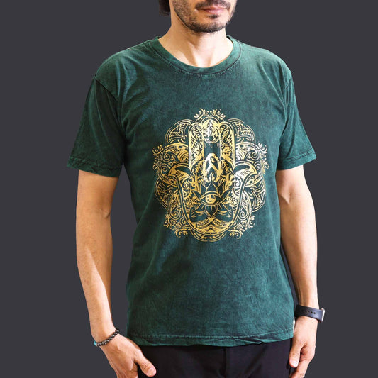 Nomad Sari Mittelgroßes T-Shirt – Hamsa – Grün