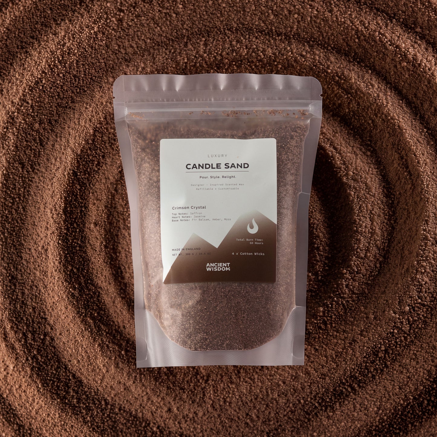 Vela perfumada de arena - Marrón Mocha - Cristal Carmesí - 300 g