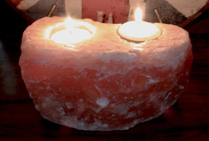 Natural salt candle holder - 2 holes