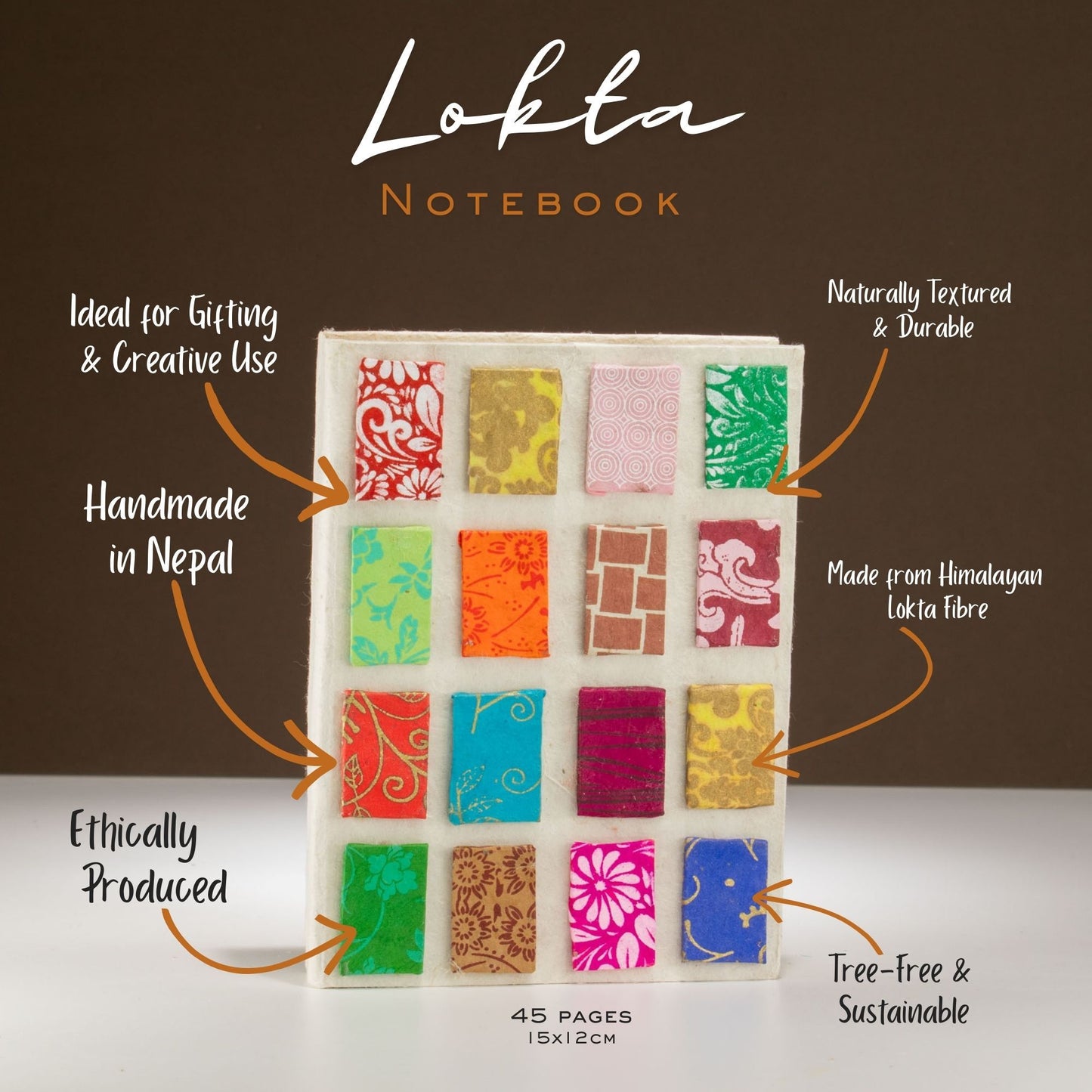 Lokta Notizbuch Mini Tiles – Mittel (15x12 cm) – 45 Blätter – Natur
