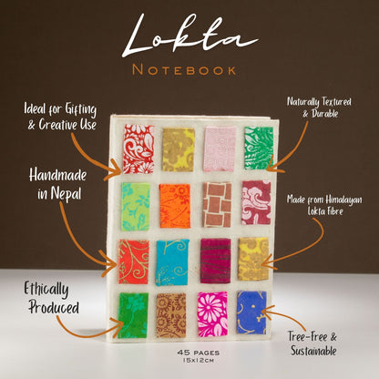 Lokta Notizbuch Mini Tiles – Mittel (15x12 cm) – 45 Blätter – Natur