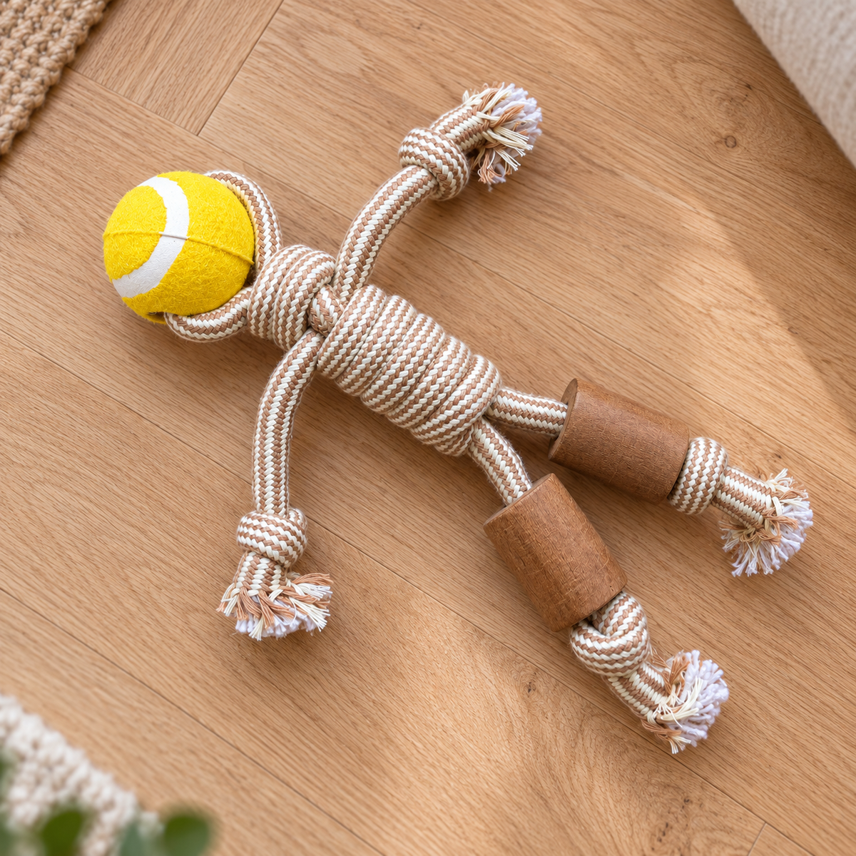 Juguetes PAW para mascotas – Mordedor de madera de café Rope Ranger - Ball