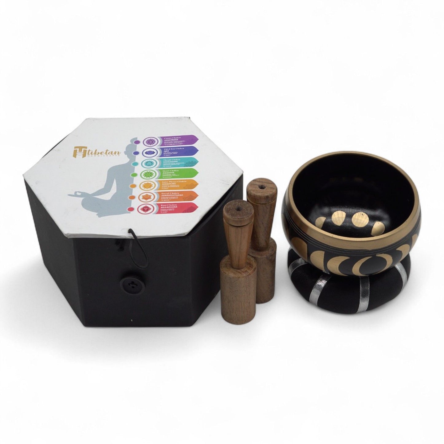 Ensemble de bols chantants tibétains - Phase de lune - Noir 10,7 cm