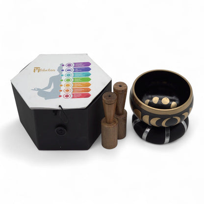 Ensemble de bols chantants tibétains - Phase de lune - Noir 10,7 cm