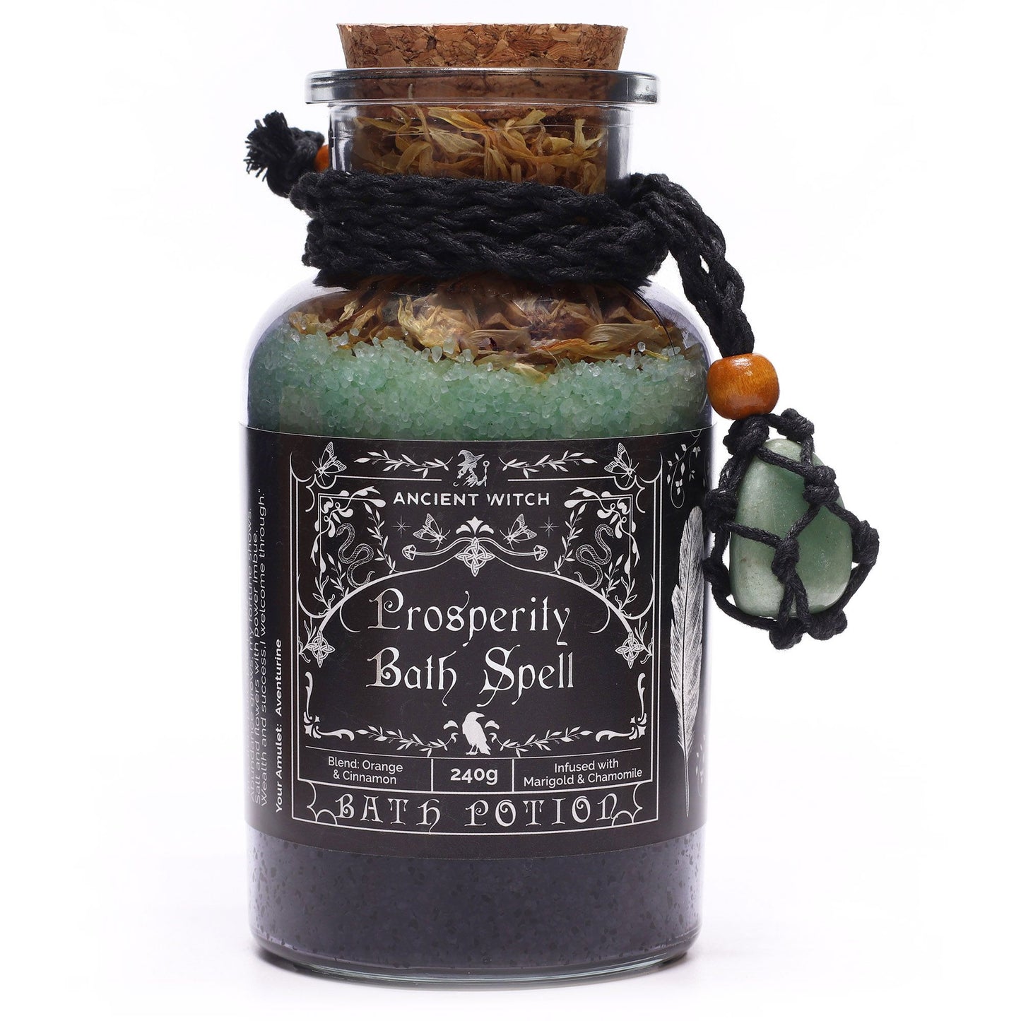 Potion de bain de sorcière ancienne et amulette en cristal d'aventurine - Prospérité