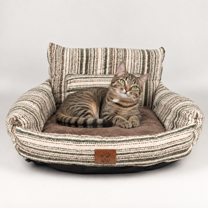 PAW Bed – Sofá pequeño – Rayas marrones – 50 × 50 × 26 cm