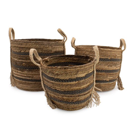 Große Körbe aus Bananenblatt und Seegras – naturfarben braun – 3er-Set