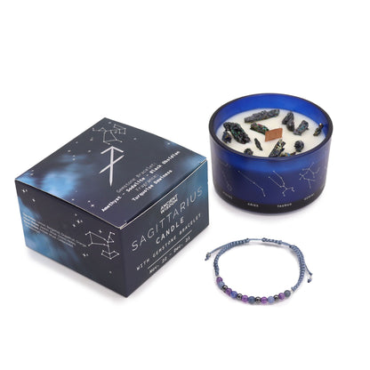Bougie en cristal du zodiaque avec bracelet en pierres précieuses – Sagittaire