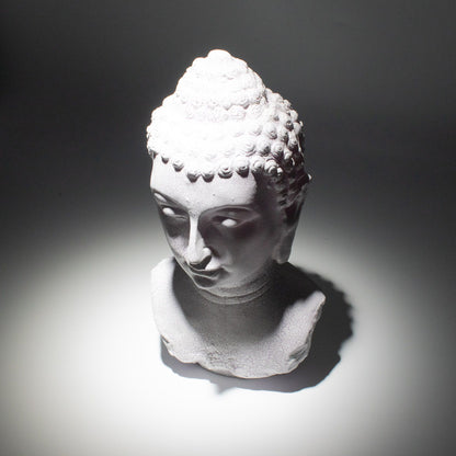 Lámpara con busto de Buda, acabado lavanda craquelado - soporte oval