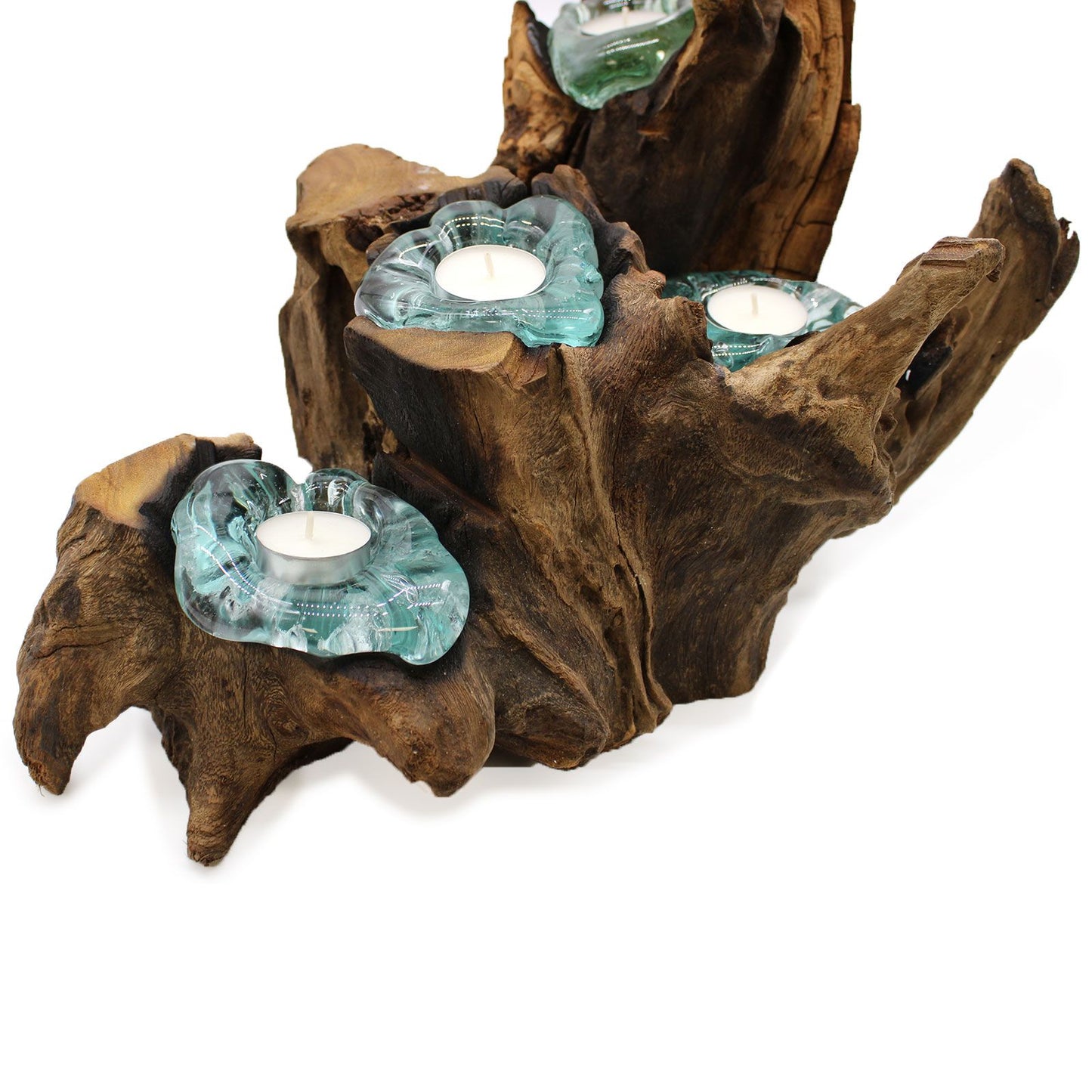Portavelas Molton Glass Five sobre madera