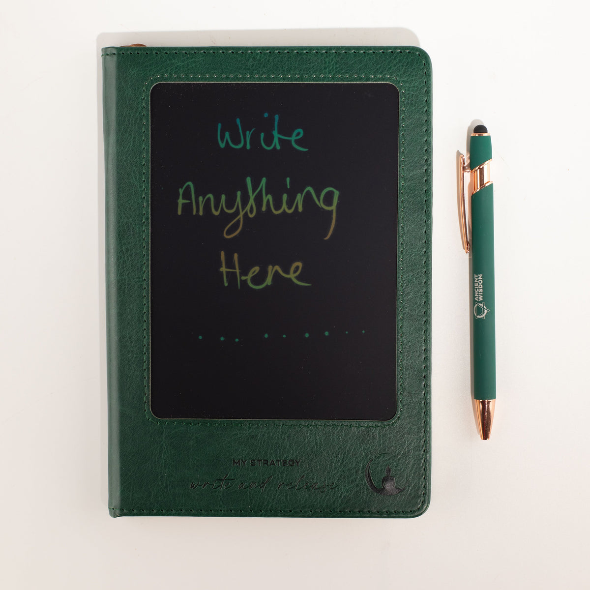 Cuaderno de Intención A5 - Pantalla LCD de limpieza - Efecto cuero verde - 80 hojas