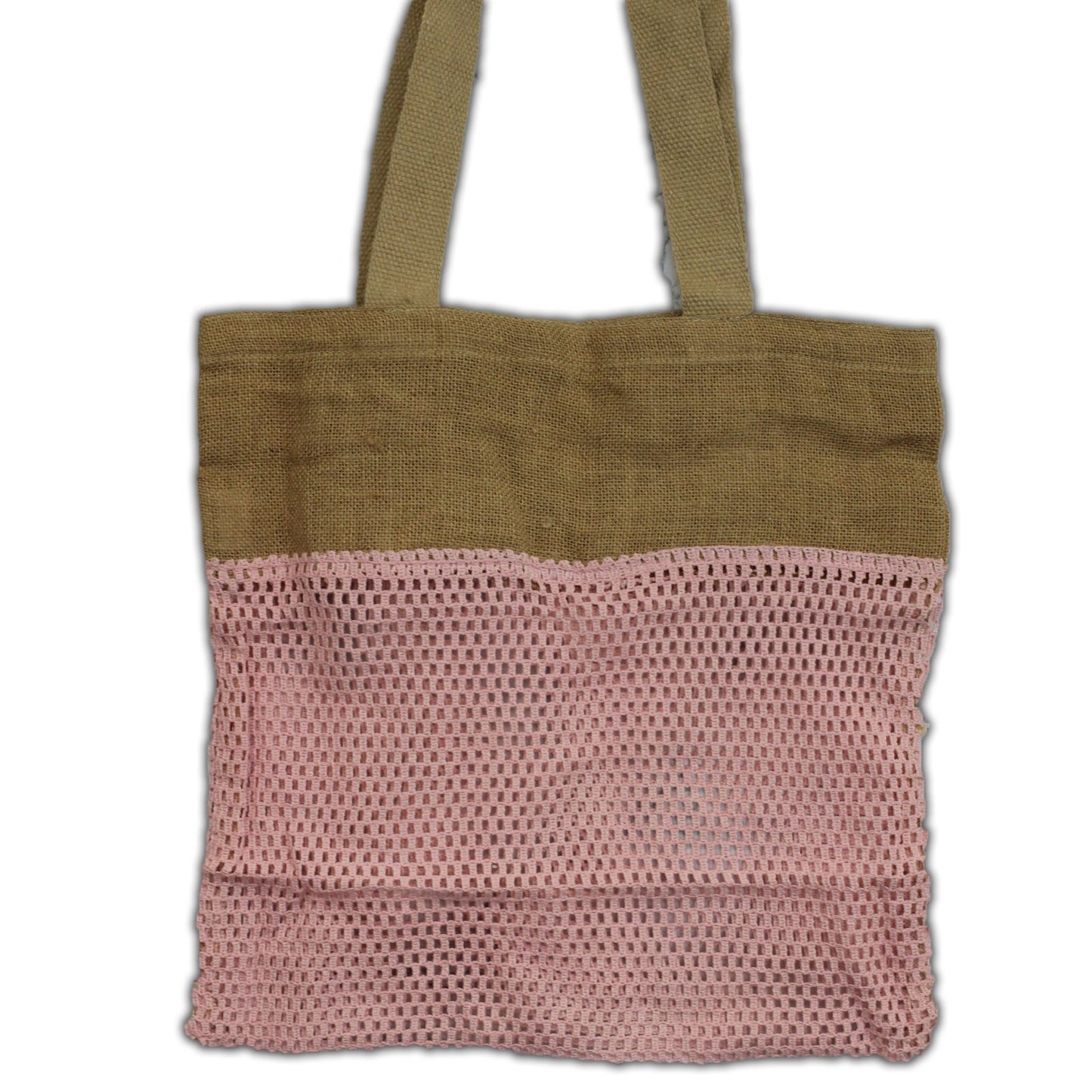 Sac en pur jute doux et filet de coton - Rose