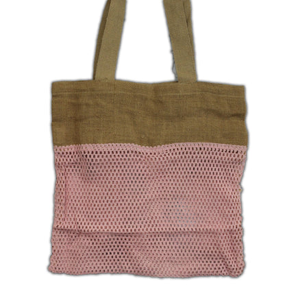 Sac en pur jute doux et filet de coton - Rose