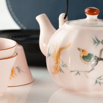 Juego de tetera de viaje y cuatro tazas - Estilo rosa vintage de calabaza