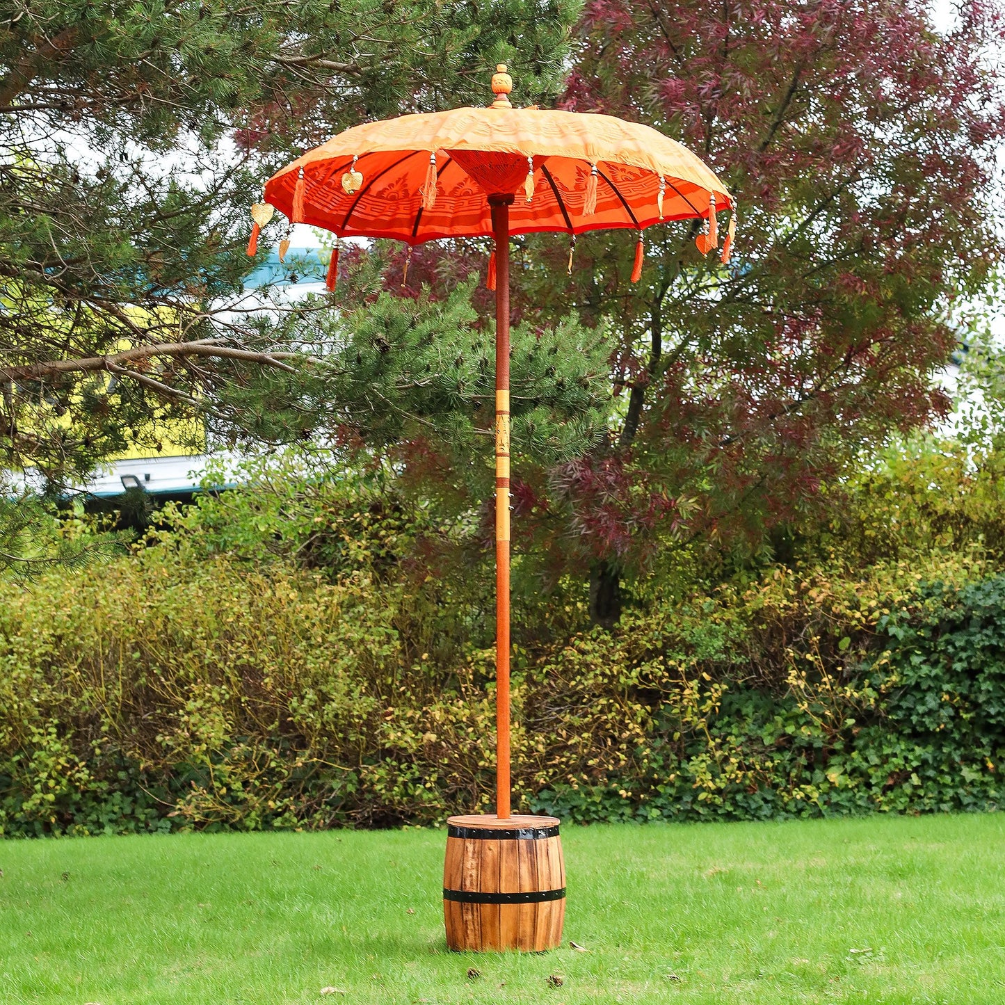 Bali Terrassenschirm - Baumwolle - Orange Dekor - 1,5m