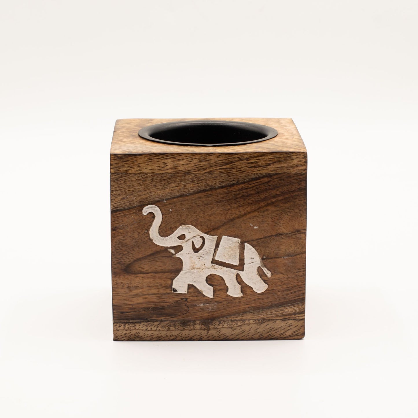 Brûleur à huile de bois de manguier carré - Éléphant