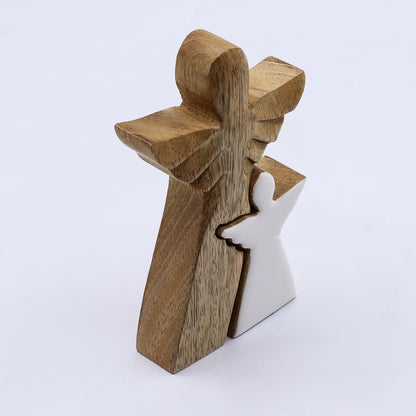 Ángel de madera de mango en ángel - Esmalte blanco - 15 cm