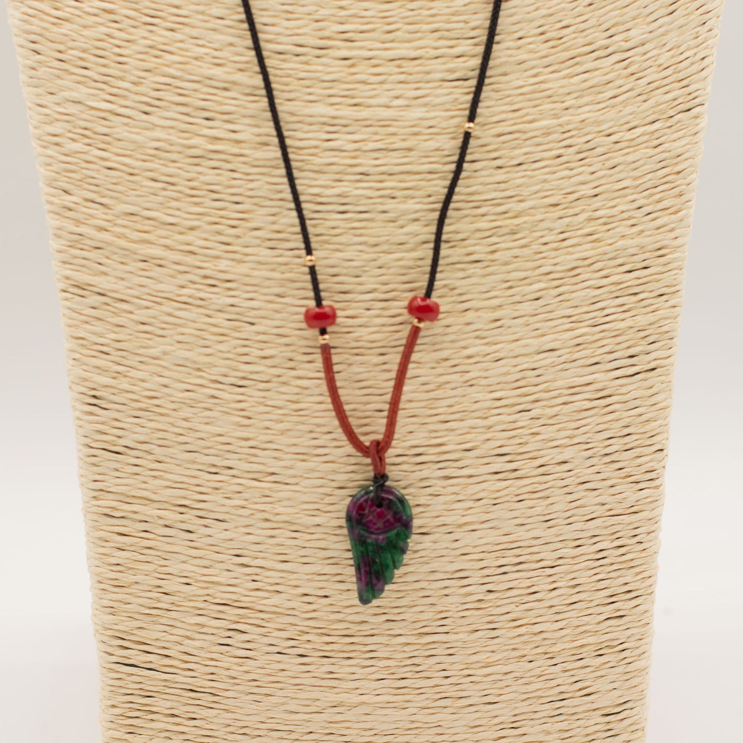Collier pendentif en pierre gemme tressé - Morganite aile d'ange