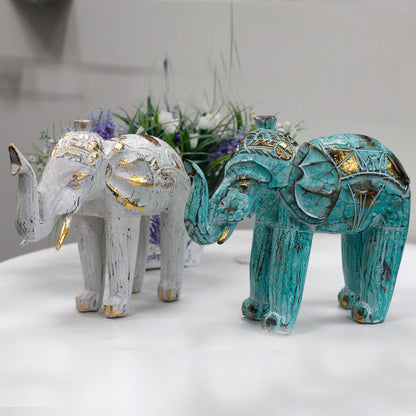 Elefante Tallado en Madera - Oro Turquesa