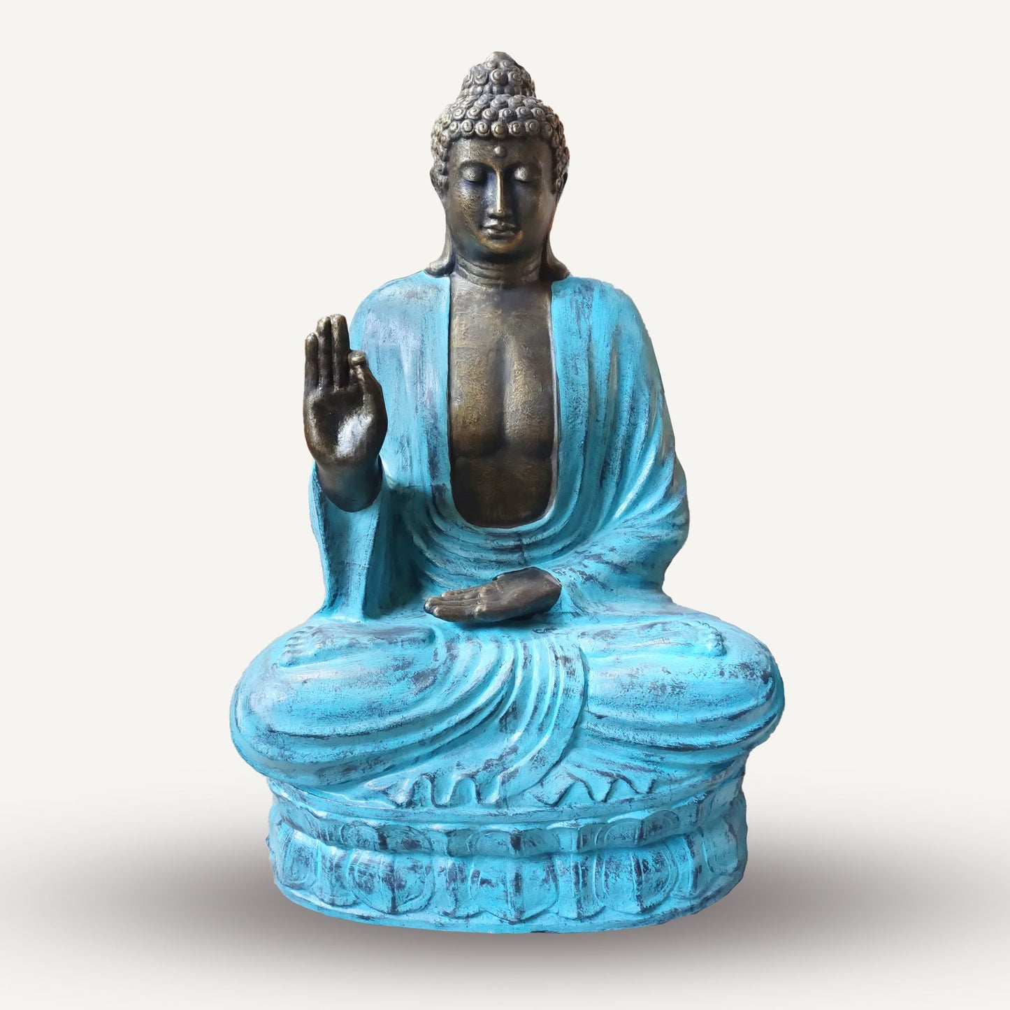 Buda grande de turquesa y piedra enseñando sobre loto - 2m