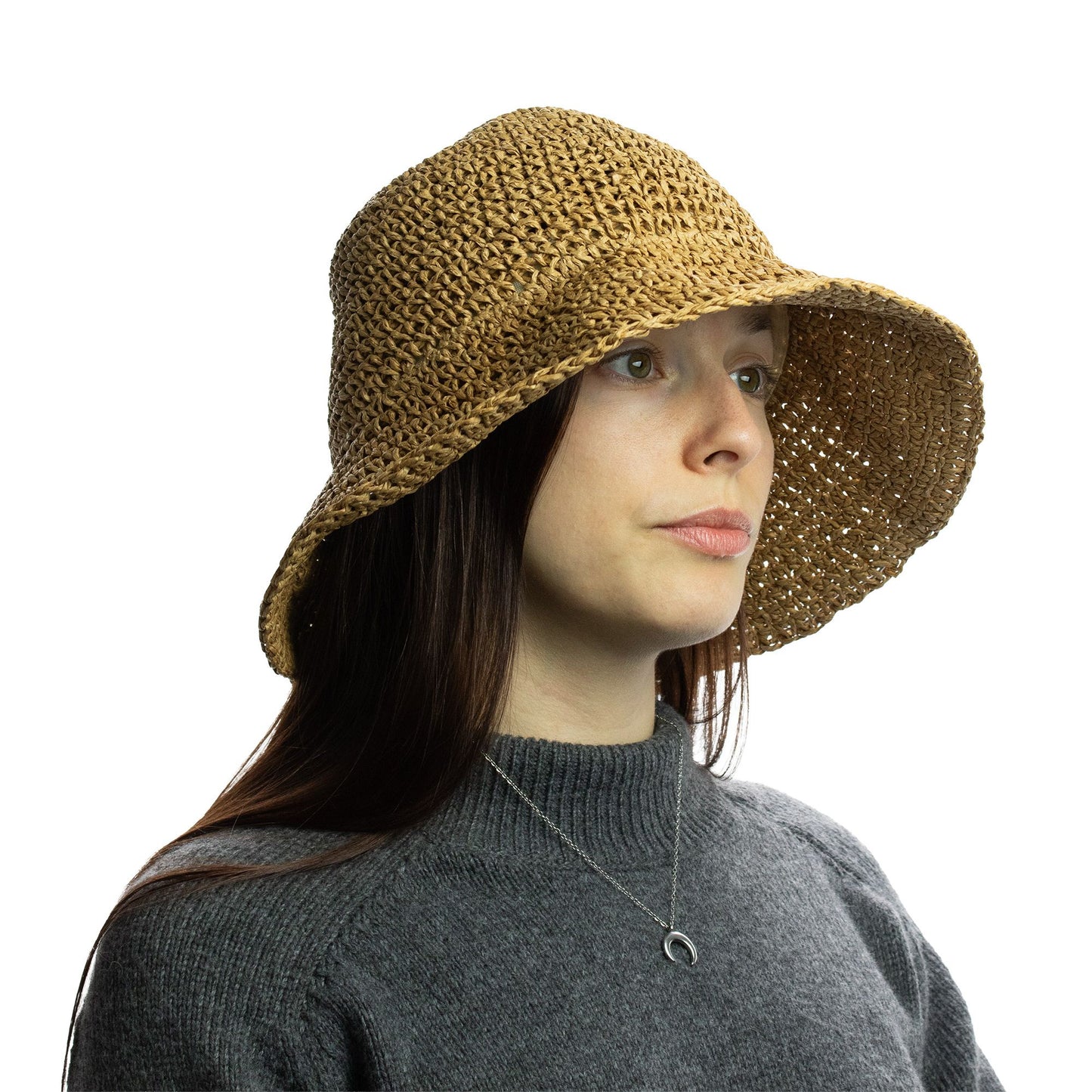 Chapeau de Soleil en Paille Nomad Sari à Bord Souple et Flexible - Café Naturel