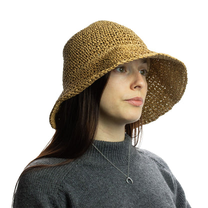 Chapeau de Soleil en Paille Nomad Sari à Bord Souple et Flexible - Café Naturel