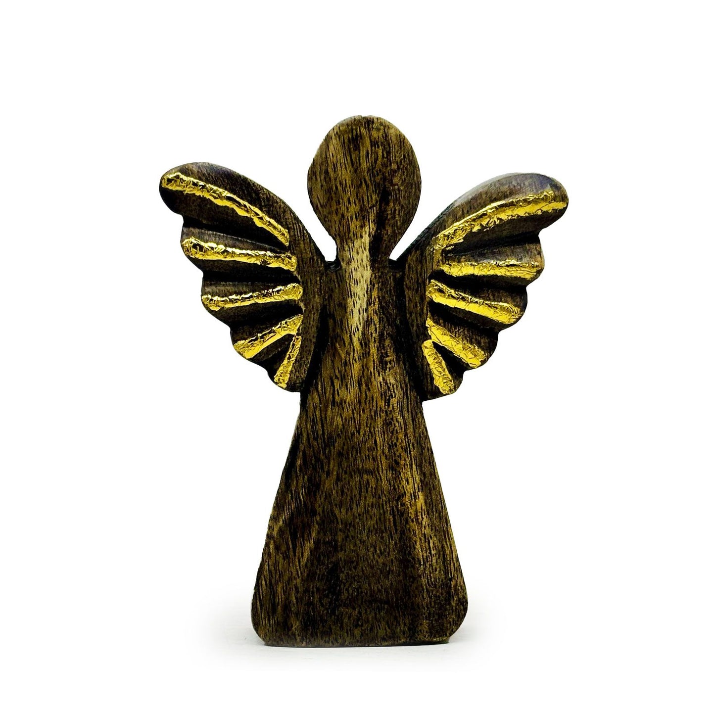 Großer Mangoholzengel - Golddekor - 19 cm