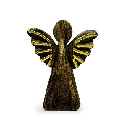 Ángel grande de madera de mango - Decoración dorada - 19 cm